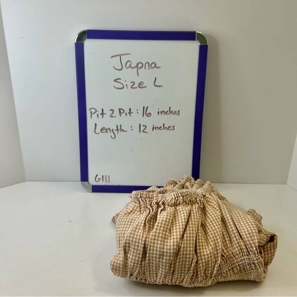 Japna Tan Check Puff Sleeve Elastic Waist Praire Cottagecore Off Shoulder Top L - Picture 14 of 14